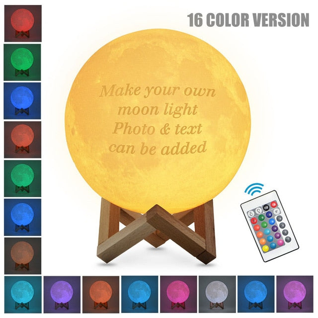 Customized 2/16 Colors 3D Print LED Moon Lamp