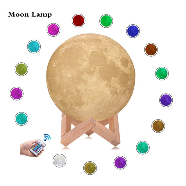 3D Print Moon Lamp With Remote Control 16 Changeable Color