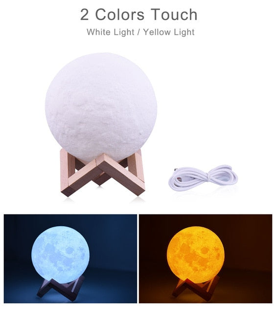 Moon Lamp 3D Print Night Light Rechargeable